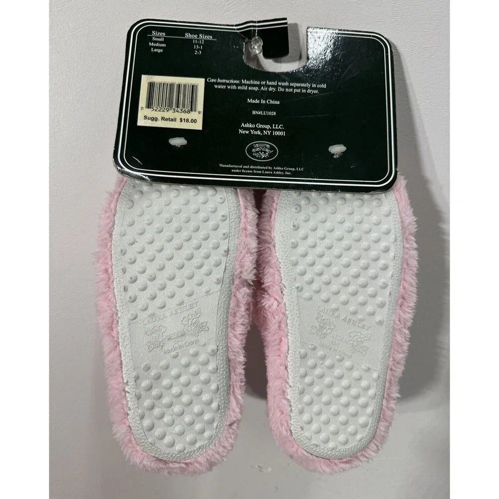 Laura Ashley girl's size 1-13 medium pink slip on slippers with bow